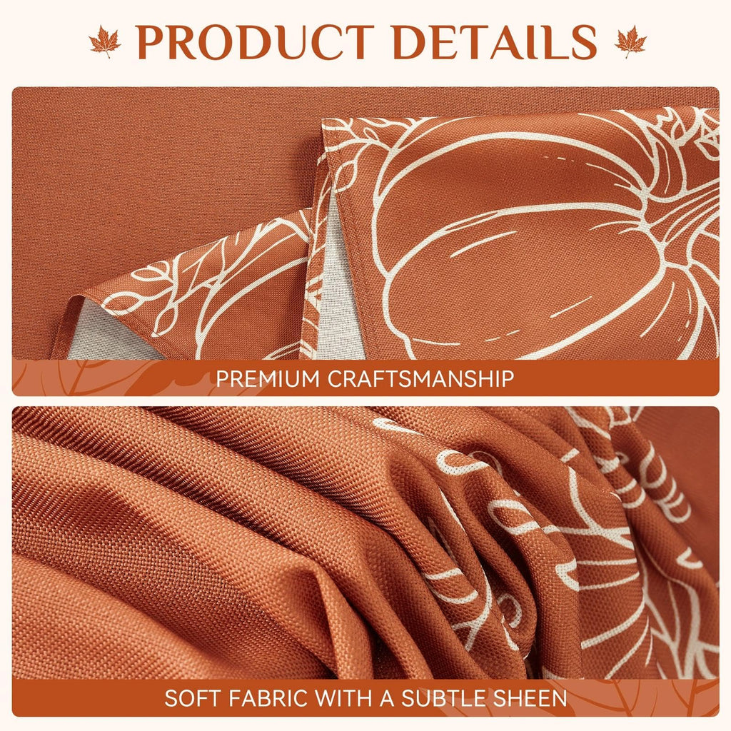 Faux Linen Round Fall Tablecloth 70 Inch, Autumn Table Cloth with Pumpkin & Maple Leaves, Orange Circle Table Cover