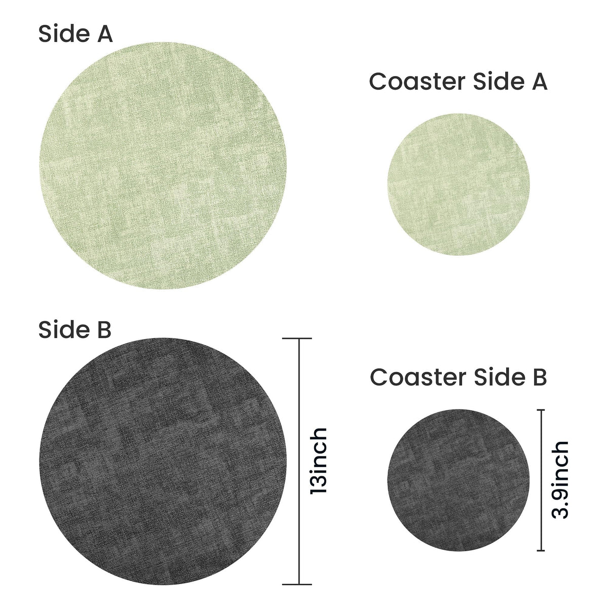 Placemats Set of 8, 13" Round Reversible Faux Leather with Coasters