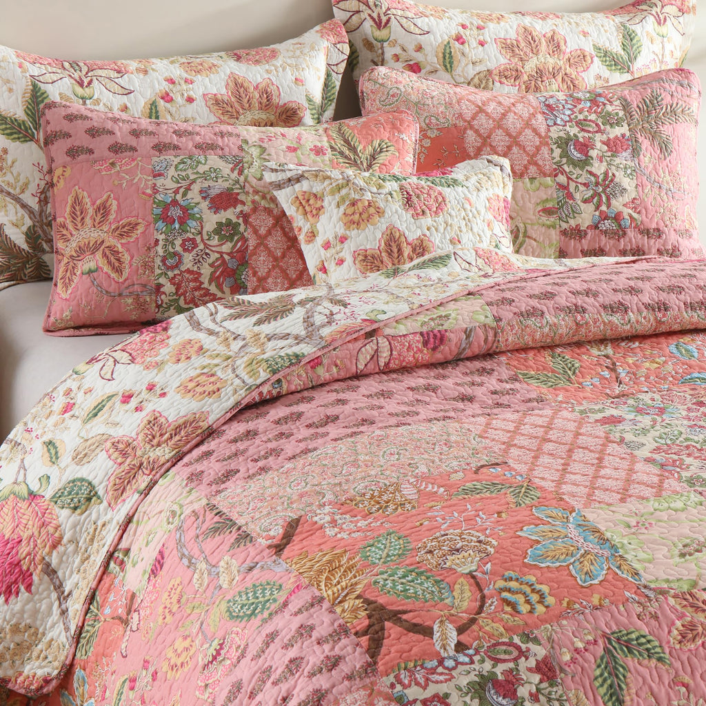 Cotton Patchwork Bedspread, 3-Piece Bedding Quilt Set with Real Stitched Embroidery, Reversible Matelasse Bed