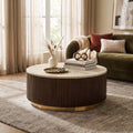 Beryl Travertine Top Coffee Table, Beige and Brown