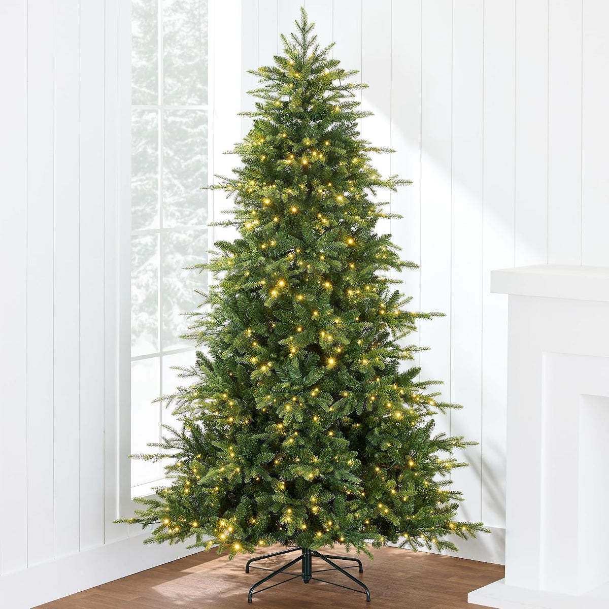 Full Aspen Christmas Tree, Pre-lit Realistic Noble Fir w/ 1,200 Glowing Micro LED Lights, 2-in-1 White &