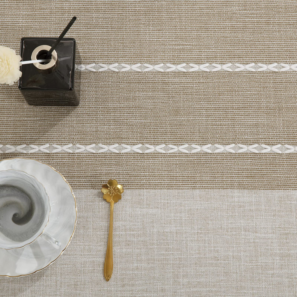 Solid Embroidery Oval Tablecloth with Tassels for Oval Table, 60 x 84 Inch Lace Dust-Proof Table Cover Dinning