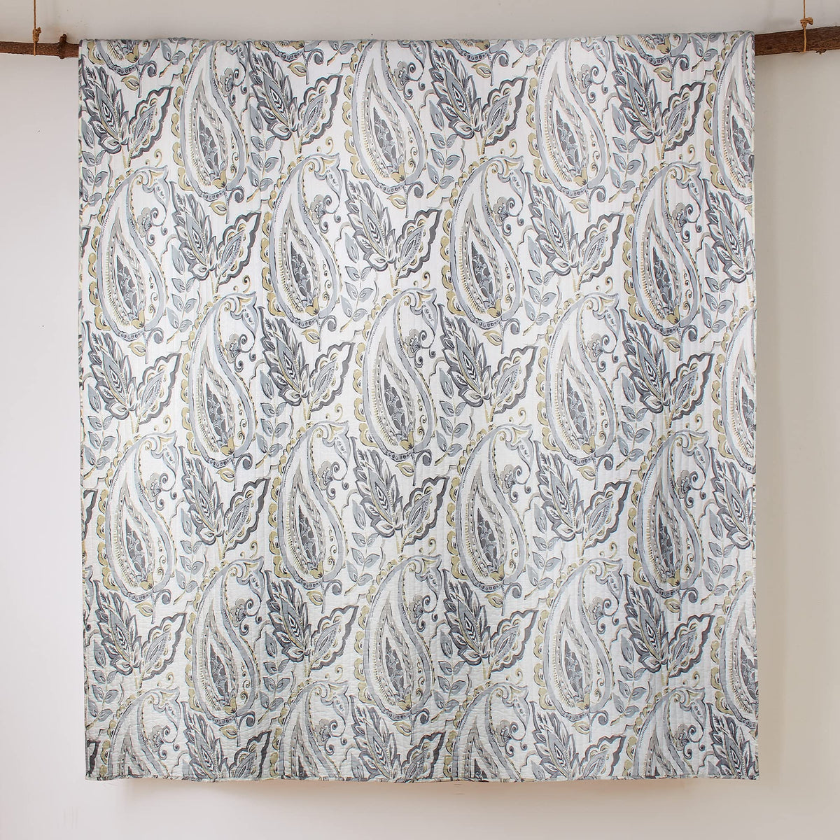 Tamsin Grey Quilt Set - King Quilt + Two King Pillow Shams - Modern Paisley - Grey Taupe Off-White - Quilt Size