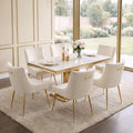 Velvet Dining Chairs Set of 6 Gold Legs, Upholstered Velvet Accent Chairs, Pleated Back Design & Gold Pull Handle, Mid