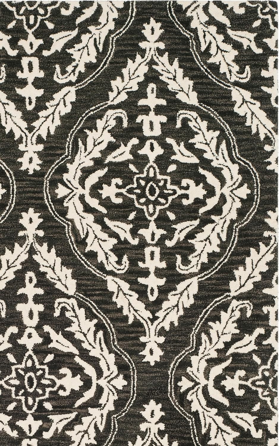 Blossom Collection Area Rug - 6' Square, Charcoal & Ivory, Handmade Wool, Ideal for High Traffic Areas (BLM602H)