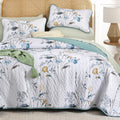 Teal Quilt Set Queen, Floral Boho Bedspread 3 Pieces