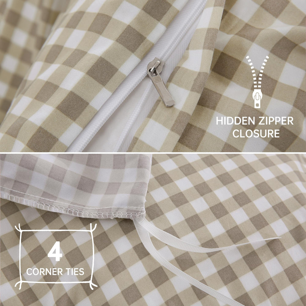 Brown Gingham Duvet Cover Bedding Set Prewashed Extra Soft