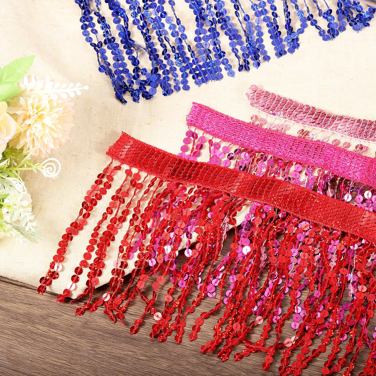 6 Inch Sequins Fringe Trim, Sequins Lace Sparkling Fringe Trim Tassel Ribbon for DIY Latin Dance Dress - 5 Yard