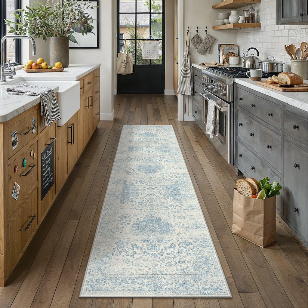 Blue 2x10 Runner Rug Washable Vintage Rug Carpet