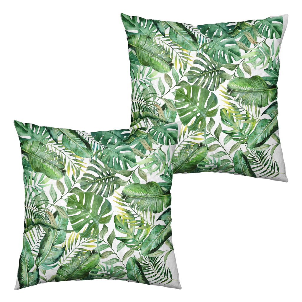 Summer Tropical Pillow Covers 22x22 Set of 2 Palm Leaves Throw Pillow Covers Green Monstera Leaf Outdoor Pillow Case