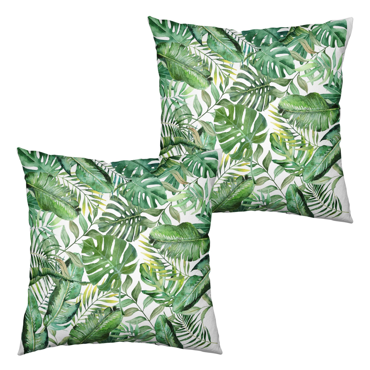 Summer Tropical Pillow Covers 22x22 Set of 2 Palm Leaves Throw Pillow Covers Green Monstera Leaf Outdoor Pillow Case