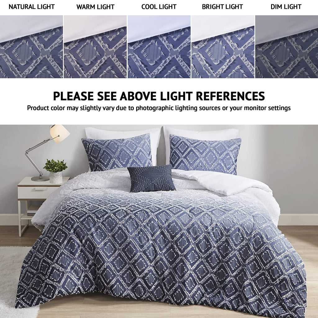 Ava Duvet, Trendy Ombre, Textured Diamond Clipped Jacquard Design, Cozy Bedding Cover for Comforter, Matching Sham
