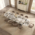Extendable Dining Table with Leaf, 78"-110" Rectangular Sintered Stone, Marble-Look Top, Seats 6-14, Metal Base