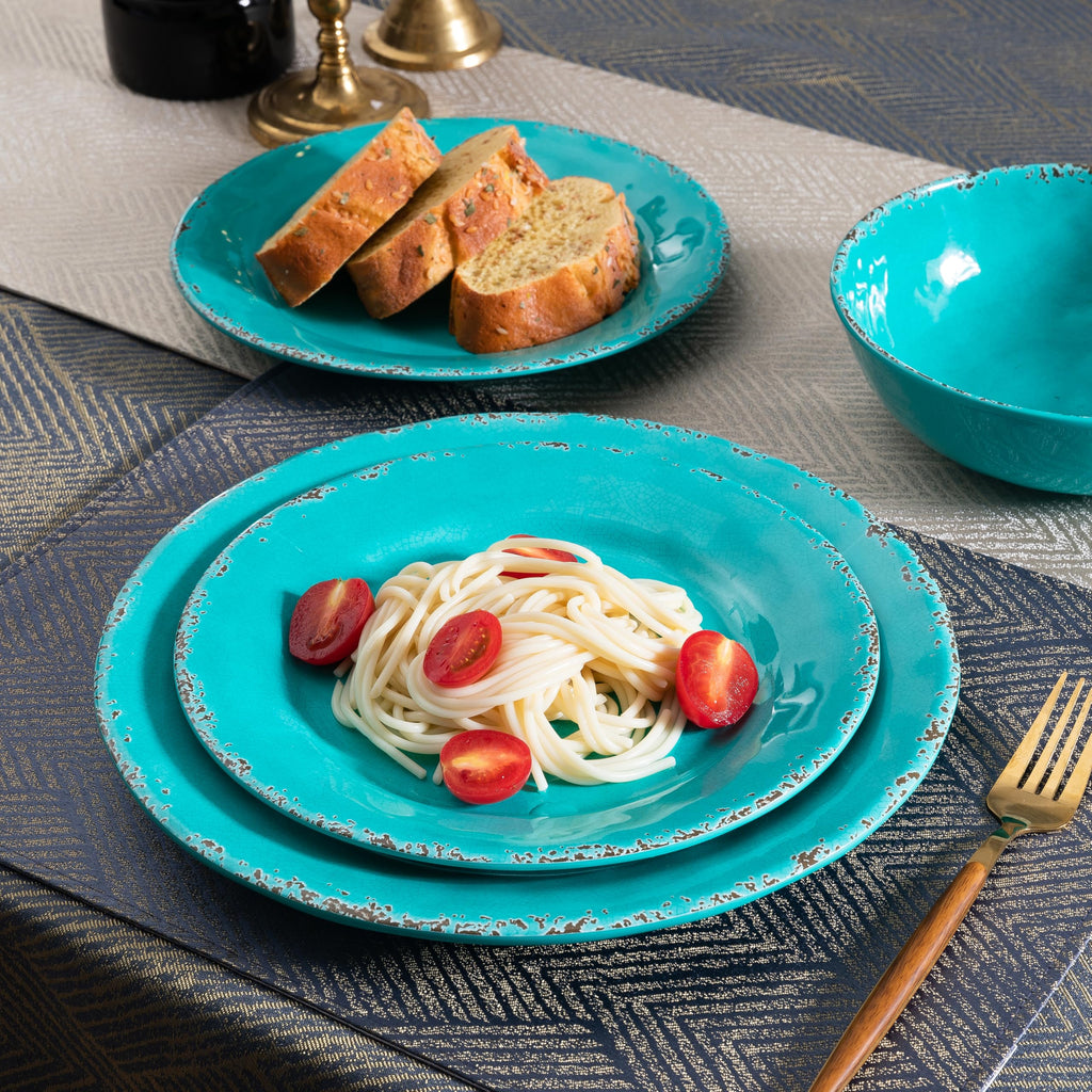 12 Piece Farmhouse Vintage Melamine Plates and Bowls Set, set of 4