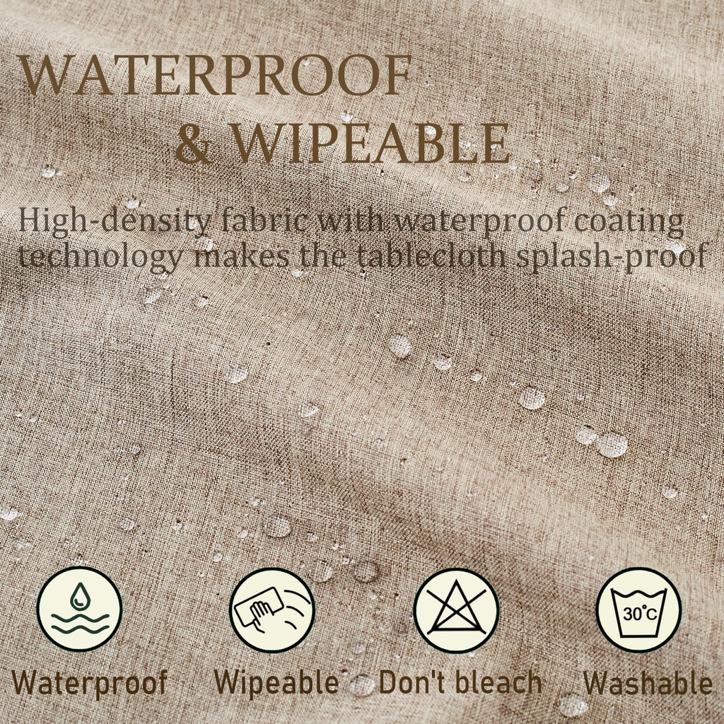 Coffee Round Linen Tablecloth with Lattice Cutwork, 55 inch Round