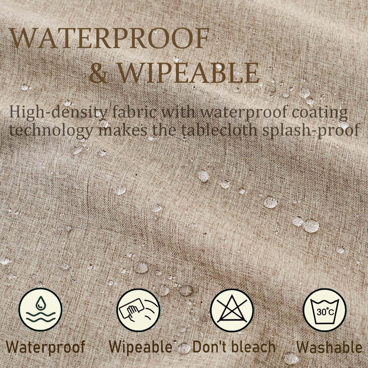 Coffee Round Linen Tablecloth with Lattice Cutwork, 55 inch Round