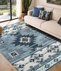 Washable Western Aztec Area Rug, Blue