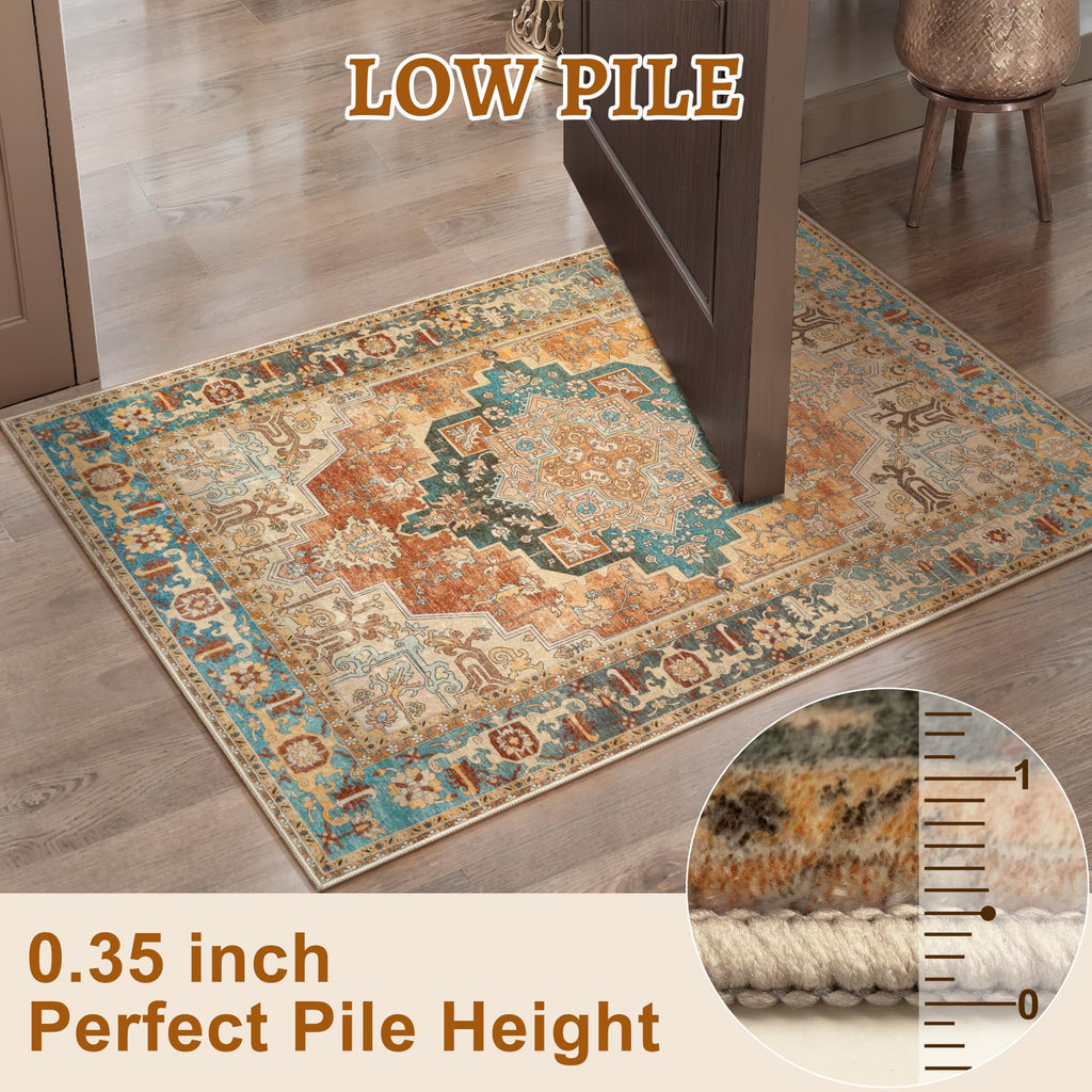 Orange 2.6x8 Washable Runner Rug s, Oriental Non Slip Runners