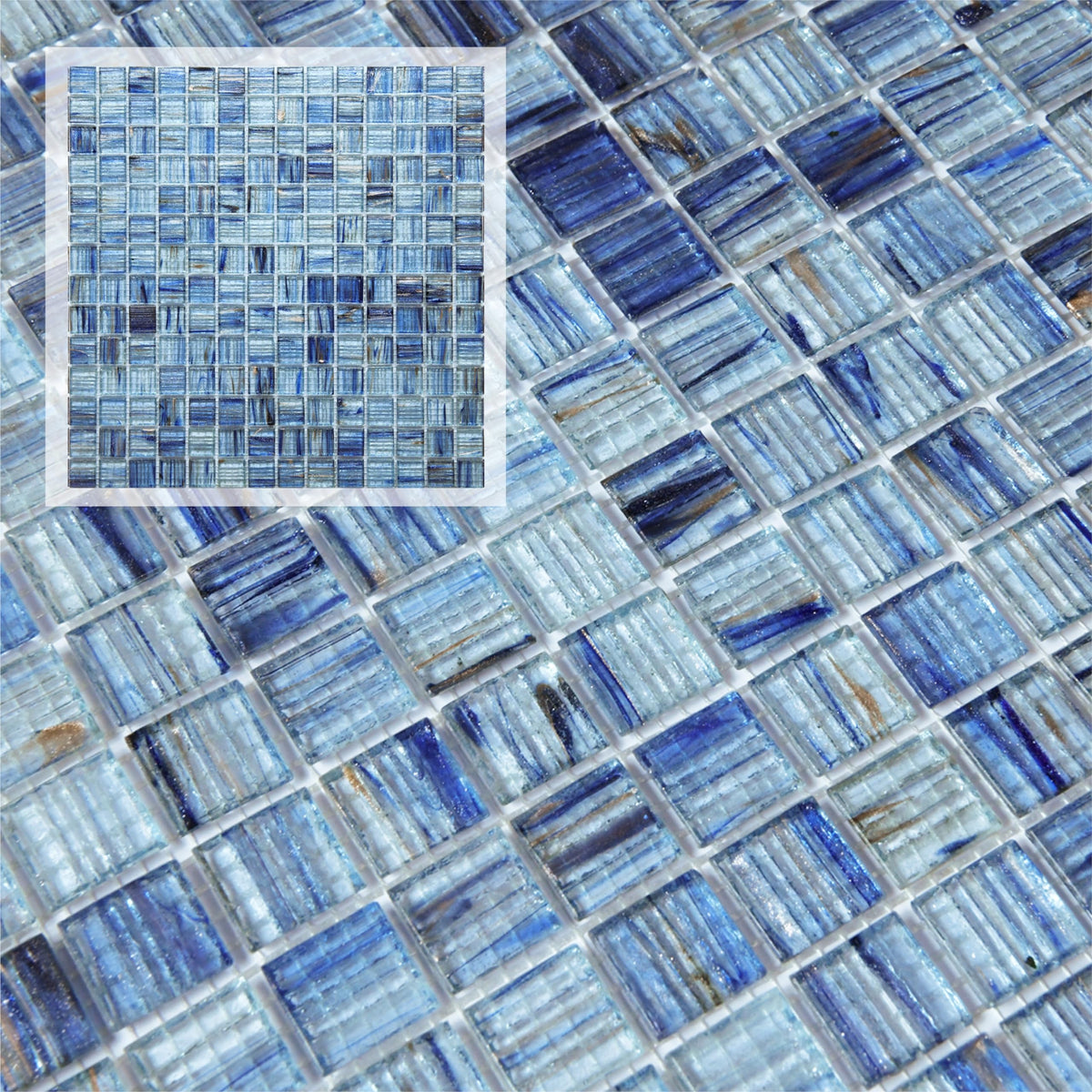 8 Sheets Glass Mosaic Tiles Backsplash, 12" x 12" Light Blue Backsplash Tile Bathroom Swimming Pool Shower Wall (8