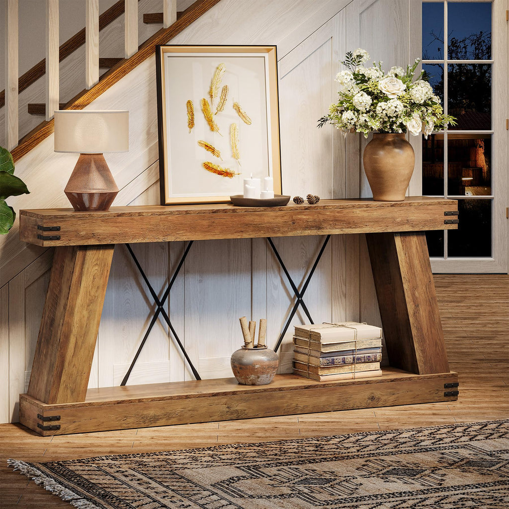 70.87" Farmhouse Console Table with Storage (Brown)
