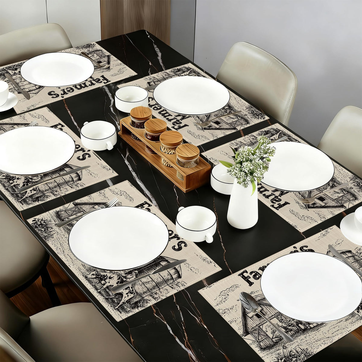 Vintage Farmhouse Cloth Placemats,Rustic Country Heat-Resistant Table Placemats Set of 6, Washable Linen Place Mats