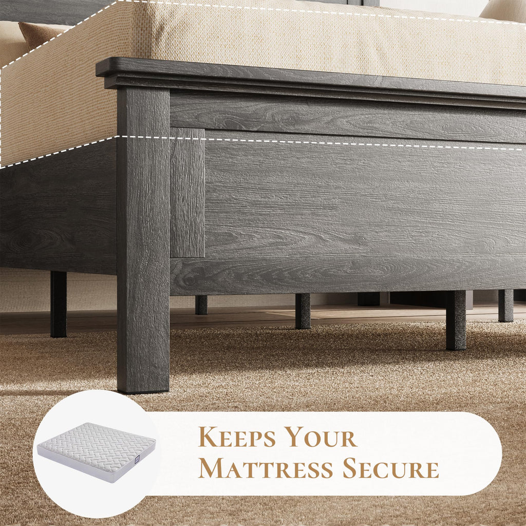 Farmhouse Platform Bed Frame with Headboard, Gray