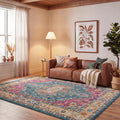 Madison Collection Area Rug - 10' x 14', Blue & Multi, Boho Chic Medallion Distressed Design, Non-Shedding & Easy