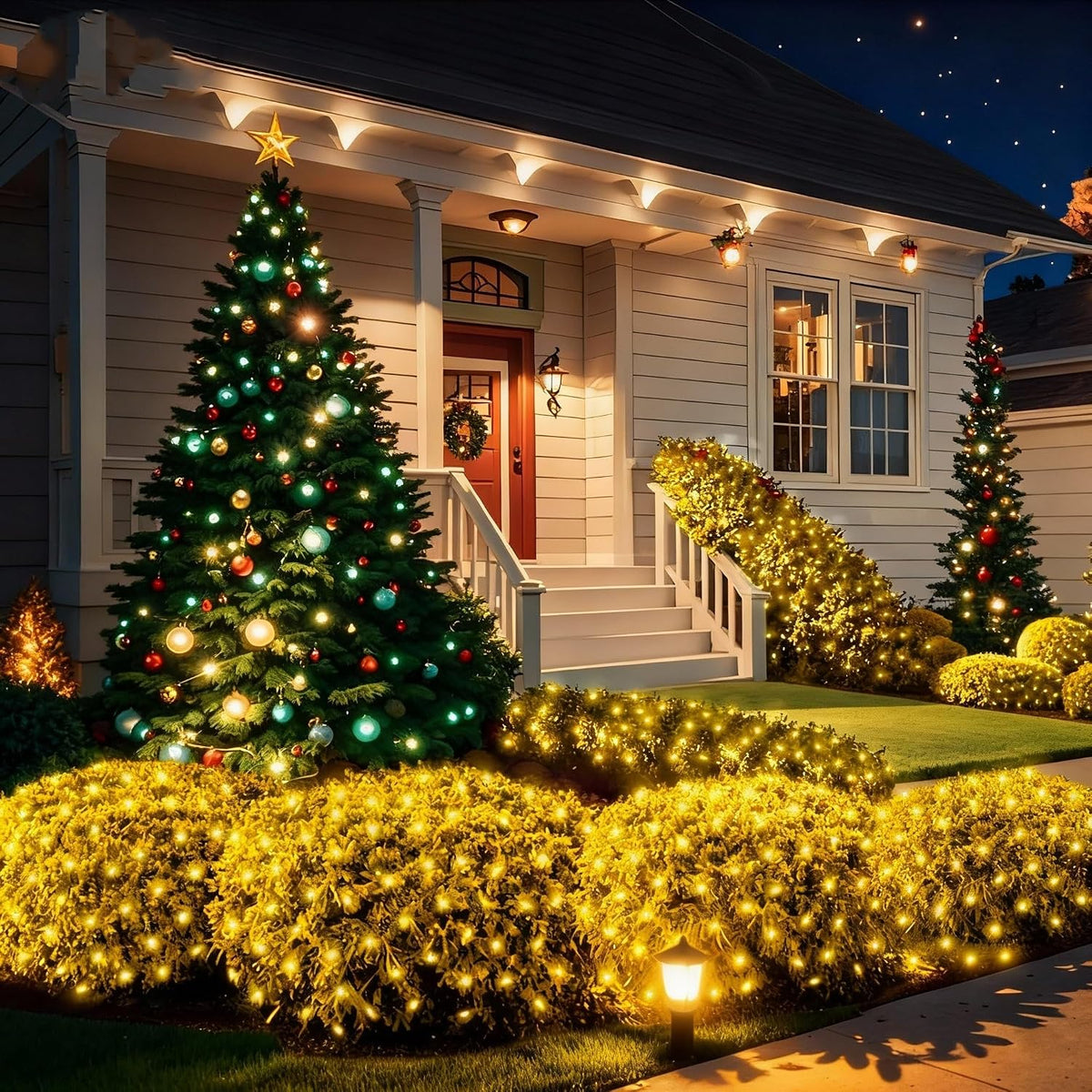 6Ftx4Ft LED Christmas Net Lights Green Wire,Connectable UL Certified Waterptoof Net Lights for Bushes Trees Shurb