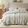 PureWoven Boho Striped Cotton Waffle Duvet Cover Set, Queen, Linen