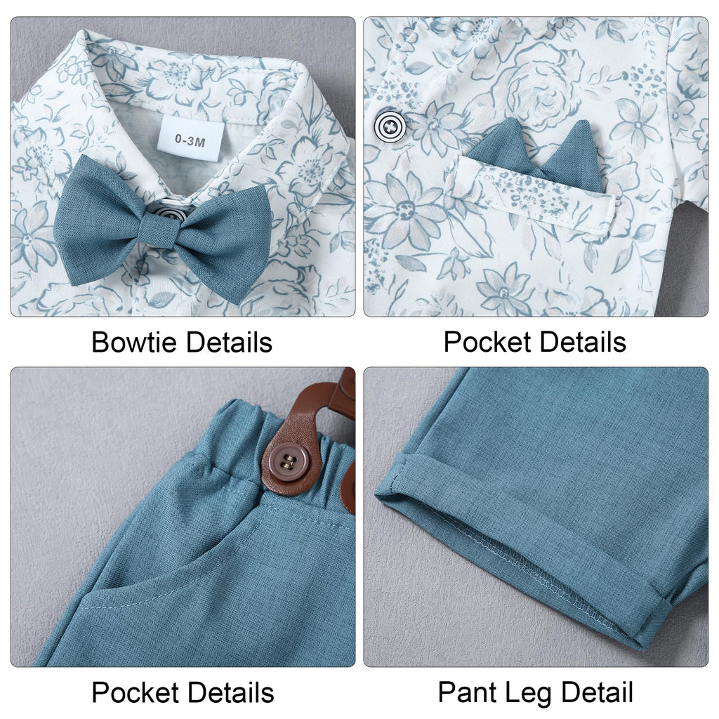 Baby Boy Gentleman Suit Romper Bowtie Suspender Shorts Set