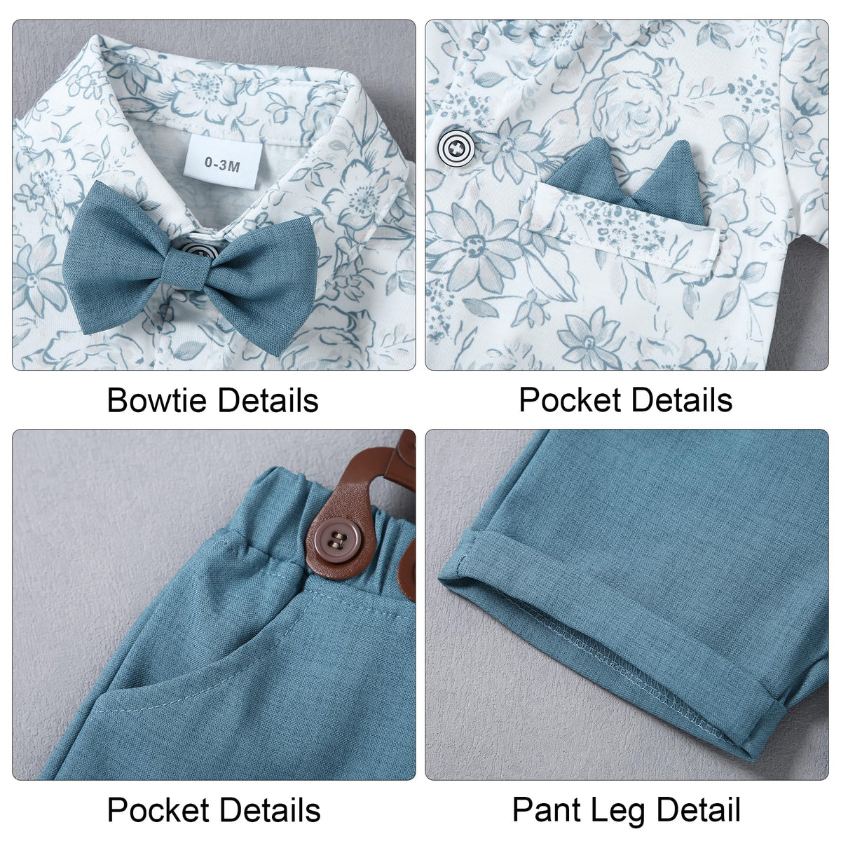 Baby Boy Gentleman Suit Romper Bowtie Suspender Shorts Set