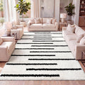 Alaro Berber Stripe Shag White/Gray Indoor Area Rug, Bohemian, Contemporary, Easy-Cleaning, Pet Friendly