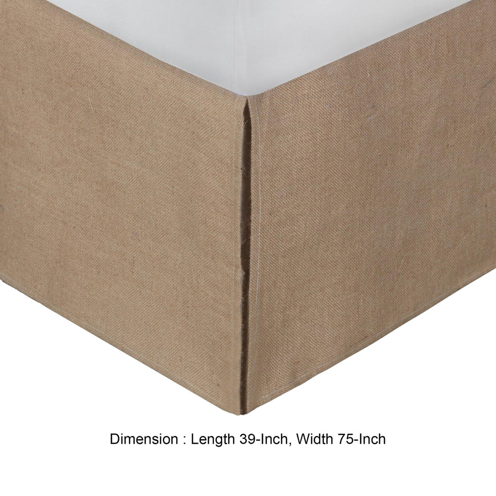 BM307051 15 in. Kuma Polyester Burlap Drop Twin Size Bed Skirt with Spilt Corners Brown