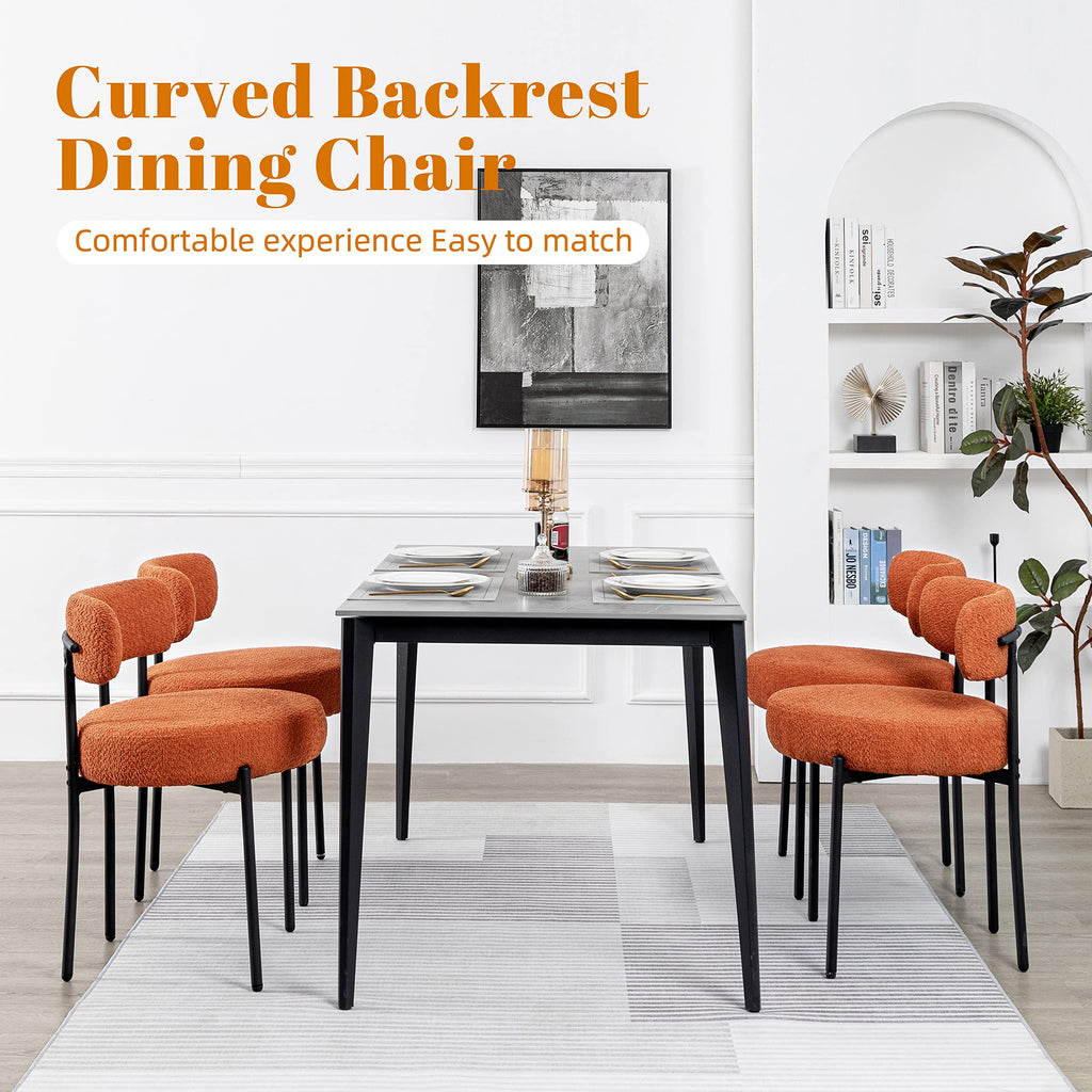 Boucle Set of 2, Upholstered Dining Room Chairs Orange