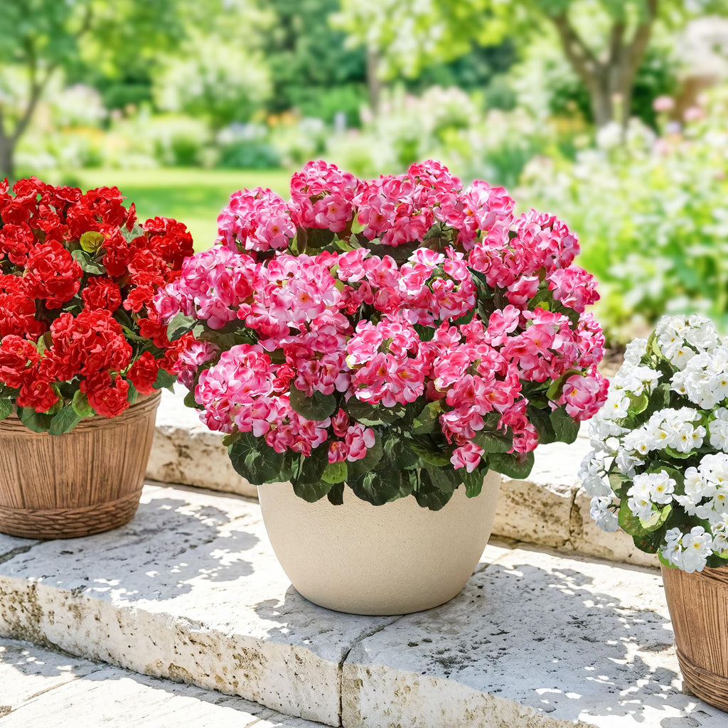Fake Geraniums Artificial Flowers for Outdoors Outside, 6 Bundles Pink Silk Geraniums Fake Flowers Plants UV