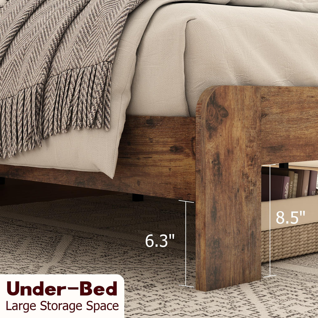 Rustic Vintage Bed Frame with Headboard, Wooden Platform Bed Frame with Wood Slats, Easy
