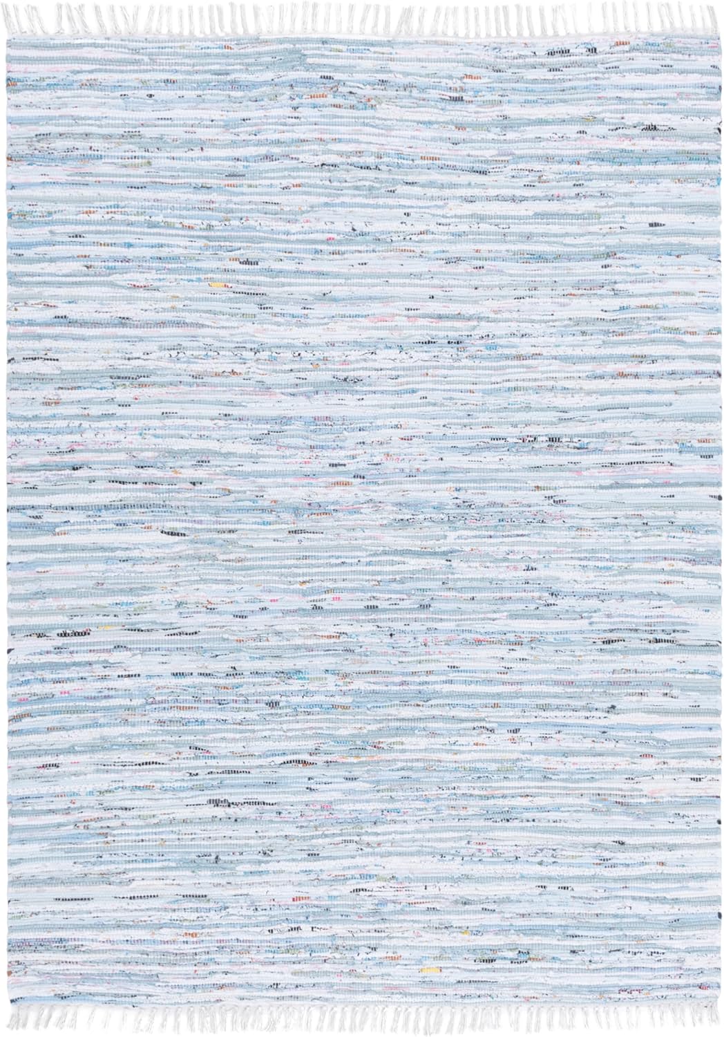 Rag Rug Collection Area Rug - 5' x 7', Light Blue & Multi, Handmade Boho Stripe Cotton, Ideal for High Traffic Areas