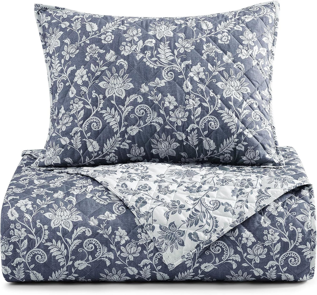 Quilt Set - 2 Pieces Soft Bedding Floral Reversible Coverlet - Set of 2