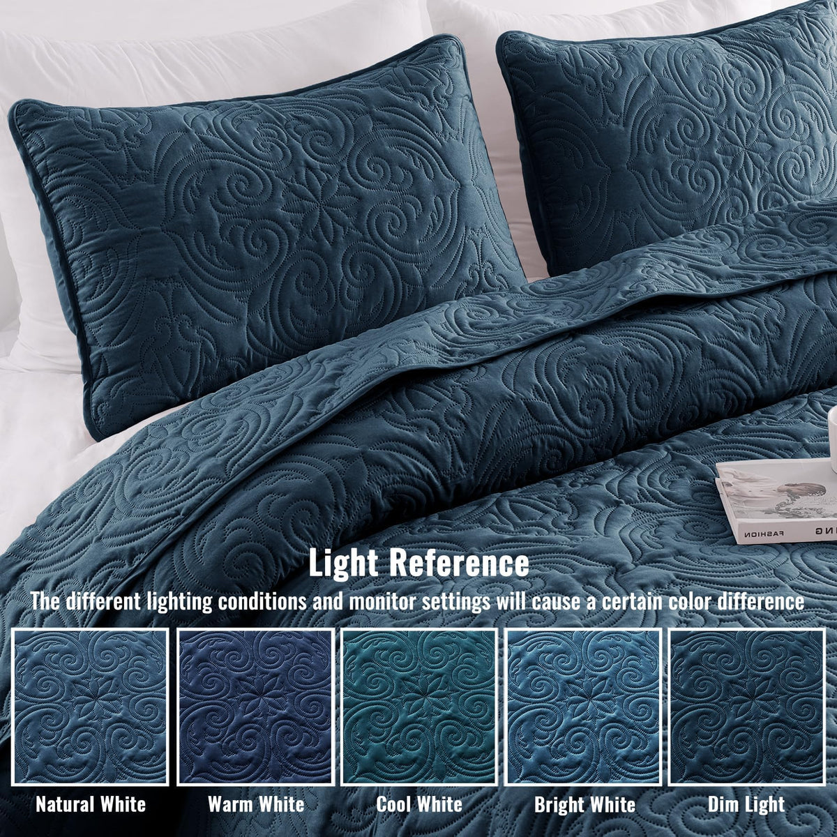 3 Piece Quilts Bedding Set, Navy Blue