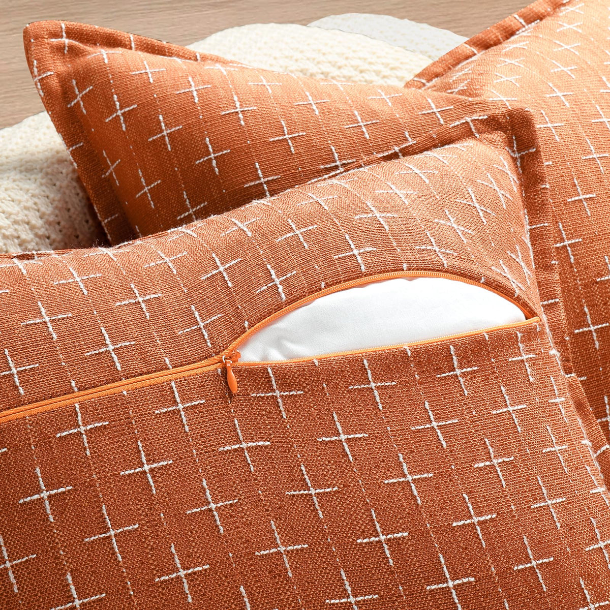 Fall Pillow Covers 20x20 Set of 2 Soft Fall Decor Polyester Textured Pillow Covers with Stylish Flange Edge Cozy