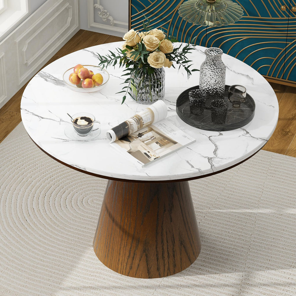 Inspired Saarinen Style 44 Round Dining Table for 4-6, Modern Minimalist Pedestal Kitchen Table Circular MDF Finish Tabletop Living Room