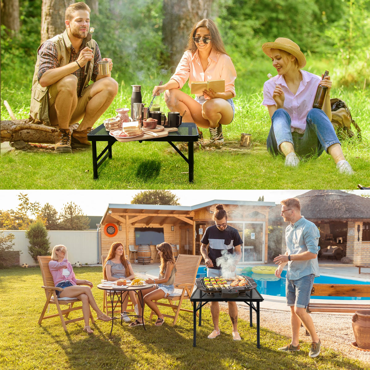 Portable Small Folding Table, Metal Camping Grill Table for BBQ, Picnic & Patio, Lightweight Foldable Outdoor Side
