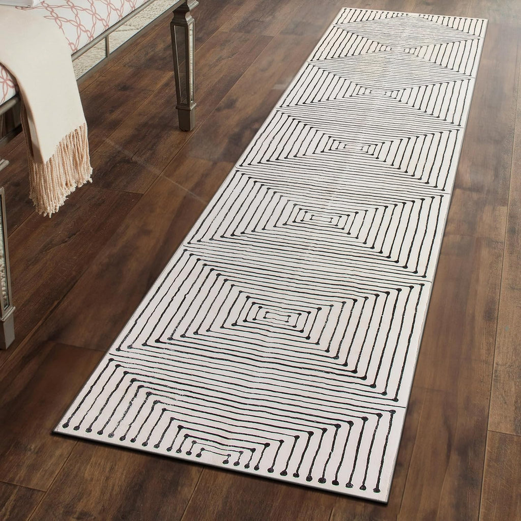 Bohemian Stripes Non-Slip Washable Runner Rug Ivory