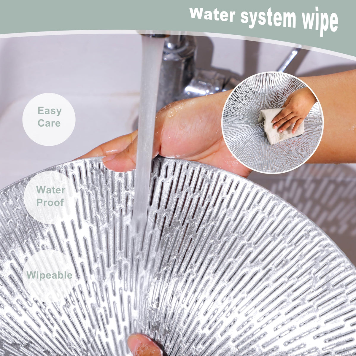 Silver Round Placemats Set of 6, 15 Inch Metallic Pressed Vinyl Place Mats, Easy Clean Non Slip Heat Resistant