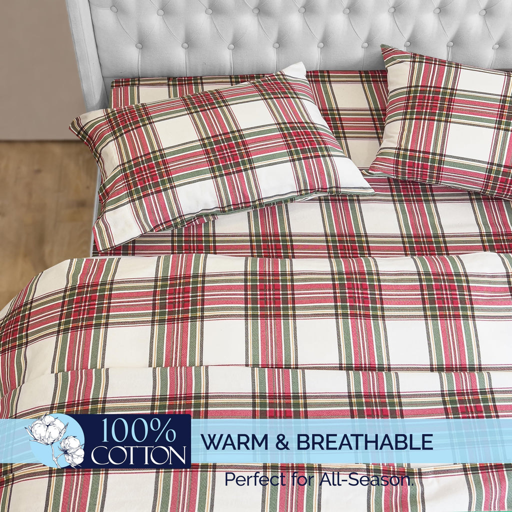 Soft 4-Piece 100% Turkish Cotton Flannel Sheet Set - Premium Quality, Deep Pocket Fitted Sheet, Ultra Soft, Cozy Warm