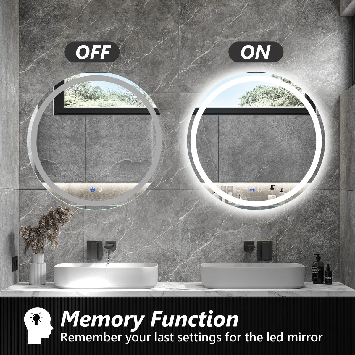 24 Inch LED Round Lighted Mirror, Bathroom Backlit Vanity Mirror Wall Mounted with 3000K/4000K/6000K Adjustable