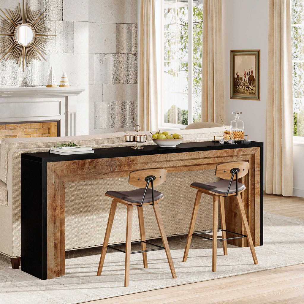 70.9-Inch Long Console Table, Farmhouse Narrow Wooden Sofa Table Behind The Couch, Foyer, Black + Natural Wood Color