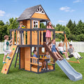 Kids Playground Wooden Swing Set Garden Lawn Play House, Natural | Solid Pine, Kids' Playground, ASTM Safety Norms
