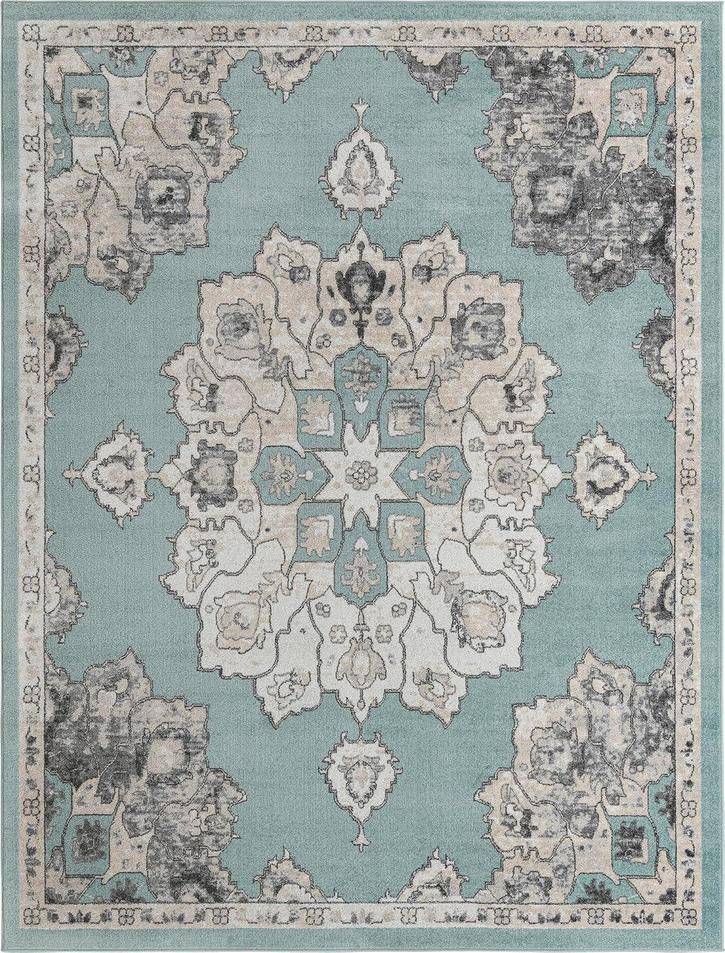 Parker Rug - Aqua Easy-Clean Rug - Vintage Medallion for Living Rooms, Dining Rooms, and Large Spaces