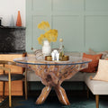 Teak Wood Root Dining Table Including 55 Inch Round Glass Top Made